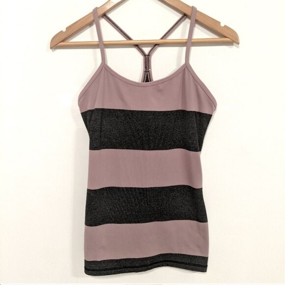 Lululemon Power Y Tank Luon Bold Stripe Mauvelous Heathered Black Mauvelous 6 - Picture 3 of 9